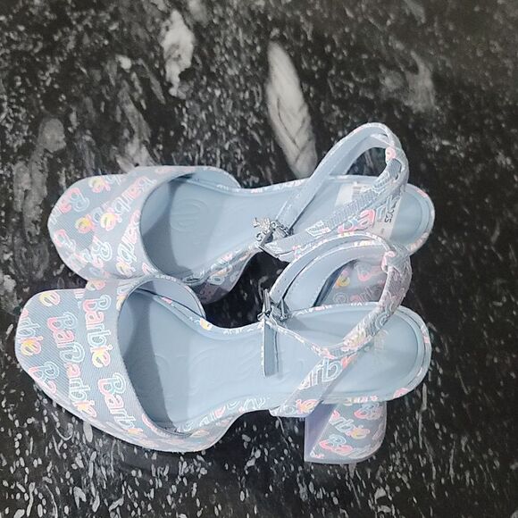 BRAND NEW ALDO BARBIE PARTY PRINTED  DENIM STRAPPY PLATFORM HEELED PLATF… G1 - Picture 6 of 16